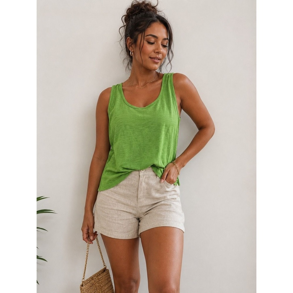 Chicos The Ultimate Tee Lime Green Tank Top Scoop Neck Cotton Modal Blend Slub 1